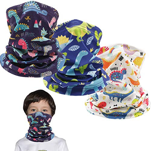Outrip Kids Ski Mask Fleece Neck Gaiter Warmer Winter Face Cover Scarf Balaclava for Boys Girls (Dinosaur 3PCS)