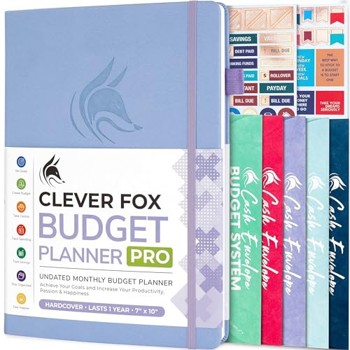 Clever Fox Budget Planner PRO – Organizzatore finanziario + buste per contanti. Diario finanziario mensile, monitoraggio spese e libro contabile personale, senza data, 18 x 25,5 cm, pervinca