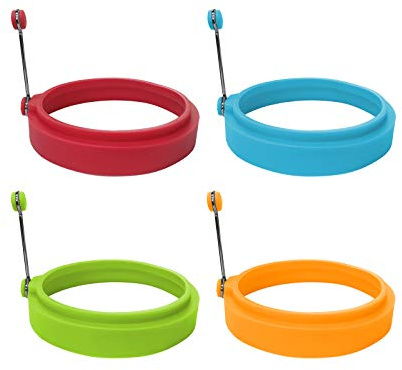 Food Grade Silicone Egg Rings, Multicolor, 4 Pack, 4 Inch Molds