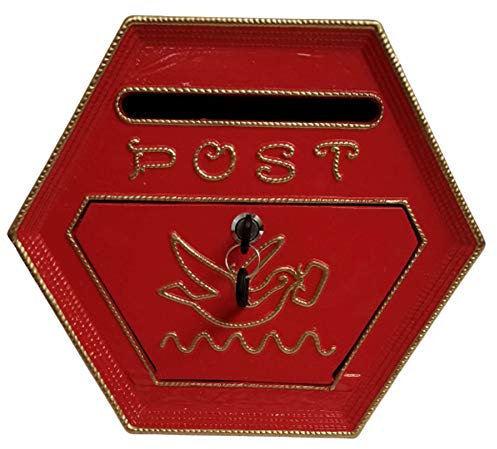 Buzón de pared pequeño con diseño hexagonal, color rojo