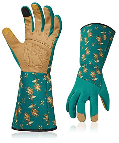 Vgo... 1 Paar Gartenarbeitshandschuhe, Arbeitshandschuhe für Damen, Kunstleder, lange Ärmel Stulpe, atmungsaktiv, hohe Fingerfertigkei, waschbar（SL7453）