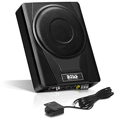 BOSS Audio Systems BASS8 8 Inch Under Seat Powered Car Subwoofer – 800 High Output, Low Profile, Built in Amplifier, for Truck, Boxes and Enclosures, Remote Subwoofer Control