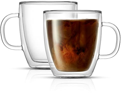 JoyJolt Savor Double Wall Insulated Glasses - Coffee Mugs (Set of 2) - 13.5-Ounces