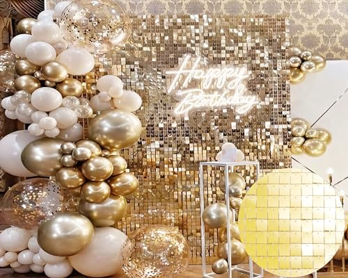 Kate Panneau Mural Scintillant Carré à Paillettes - Or Clair Fond Photo Brillant Décoration pour Anniversaires, Fêtes, Mariages et Festivités 30×30 cm (24 Pièces)