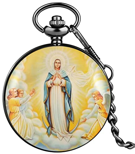 LIDCOM Modèle de Montre de Poche pour Dames exquise boîtier Noir Classique Cadran à Chiffres Arabes Blanc Pendentif épais Montre de Poche à Quartz,07