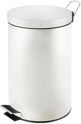 PROREGAL Runder Tretabfallsammler mit herausnehmbaren Kunststoff-Inneneimer | 12 Liter, HxBxT 40x29,5x25,5cm | Weiß