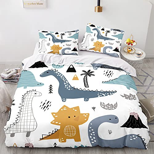 TSOPEFI Set di biancheria da letto per bambini con motivo dinosauro, adorabile stampa cartoon colorata di dinosauri, set di lenzuola giocoso e decorativo per ragazzi e ragazze (B, 220 x 240 cm)