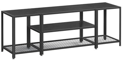 VASAGLE TV Stand for TVs up to 65 Inches, 3-Tier TV Cabinet for Living Room, Industrial TV Table with Open Storage Shelves, Charcoal Grey and Ink Black LTV097B22