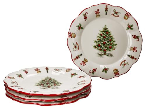 MamboCat Maestro Natale Lot de 4 assiettes à pâtisseries Ø 28,5 cm I Assiettes italiennes en céramique pour 4 personnes avec décoration de Noël I Assiette pour biscuits & Co I Service pour Noël,