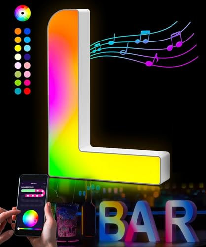 Kimimara Lettres Lumineuses Alphabet - Lumineux Lampe LED Lettre RGB App Controllo Lumières Lettre Opérateur à USB pour Réceptions Fête Mariage Noël Maison Bar Décoration (L)