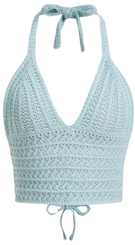 Naileksi Top da Donna con Lacci Senza Schiena, all'Uncinetto, Crop Top Y2k, Slim Fit, Senza Maniche, Scollo a V, Retro con Lacci, Canotta, Blu Menta., M