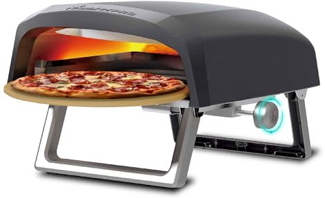 MasterPRO Napoli - Tragbarer Gas-Drehpizzaofen - Schnelles, gleichmäßiges Garen - Leistung bis zu 500°C - Pizzen in 60 Sekunden fertig - Tragetasche und Steintablett im Lieferumfang enthalten
