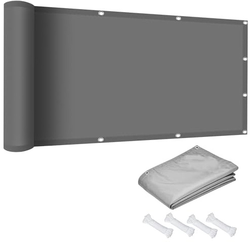 Sonnensegel 75 x 360 cm, Wasserdicht 98% UV Schutz Balkon Sichtschutz inkl Befestigungsseile für Garten Terrasse, Hellgrau