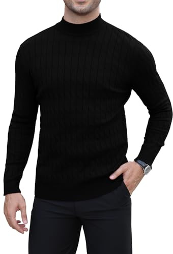 MLANM Men's Mock Turtleneck Jumper Underhirt Lightweight Pullover Sweaters Long Sleeved Neck Pullover Winter Sweater Slim Fit Pullover Mens Tops, Black XL