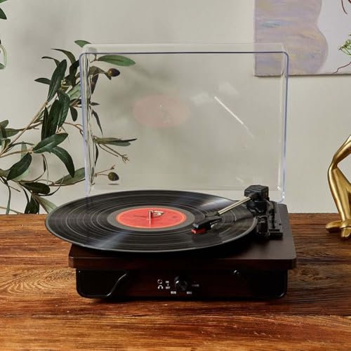ZYWUOY Vintage-Plattenspieler Aus Holz, T03L Plattenspieler, Spielt Schwarze Vinyl-Schallplatten Für Musikgenuss Und Heimdekoration(Walnut Wood Grain)