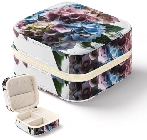 JKLPOMN Boîte à bijoux portable et durable, motif fleurs d'hortensia dans un vase, boîte à bijoux de voyage personnalisée, jolie boîte à bijoux, pour femmes et filles, petite boîte à bijoux pour