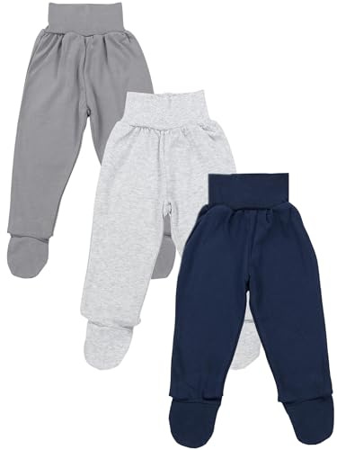 TupTam Pantalones Bebé con Pies 3 Pack Algodón Niño Suaves Cómodos Oeko-Tex, Gris Navy Gris Jaspeado, 62