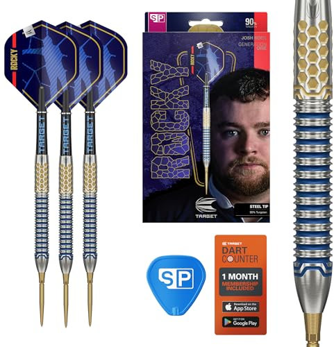 Target Darts Josh Rock Gen 1 Steel Tip Swiss Point Darts, 90% Tungsten Darts, Generation 1, 23G | Steel Tip Dart Set, Player Edition Darts with Swiss Storm Nano Points