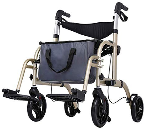 OWOHYG Andador, Andador Ligero de Aluminio, Andador Plegable de 4 Ruedas, Andador con asa Ajustable y Bolsa de Transporte, Adultos Mayores y discapacitados, Es Tan Amable de tu Parte, Dorado