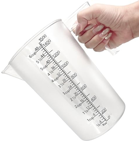 Food-Grade Plastic Measuring Cup with Handle, Liquid Measuring Pitcher, Oil Measuring Container for Kitchen Baking, Cooking, Mixing, Pouring, Cold Brew Coffee, Juice, Smoothies, Tea (1500 mL)