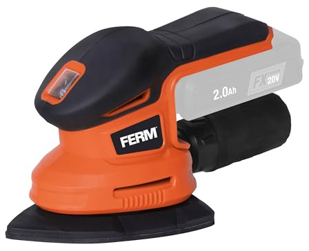 FERM Levigatrice Palmare a Batteria 20V AX-POWER – Levigatrice Delta Senza Fili, 10.000 giri/min, Aspirazione Polvere, Soft Grip (Batteria e Caricatore NON Inclusi)