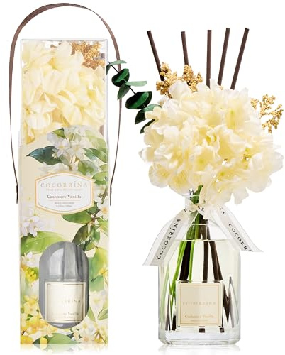 COCORRÍNA Flor de 250 ml, aroma a habitación, con cinta de regalo y 8 varillas aromáticas, vainilla de cachemira, natural, de larga duración, fragancia para el hogar, salón, dormitorio, baño, regalo
