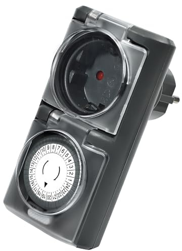 Zeitschaltuhr Aussenbereich, 24-Stunden-Mechanische Zeitschaltuhr Steckdose Outdoor, IP44 Wasserdicht, Timer Steckdose mit Kindersicherung & Schutzabdeckung, für Poolpumpen, Lichter, Weihnachtsdeko