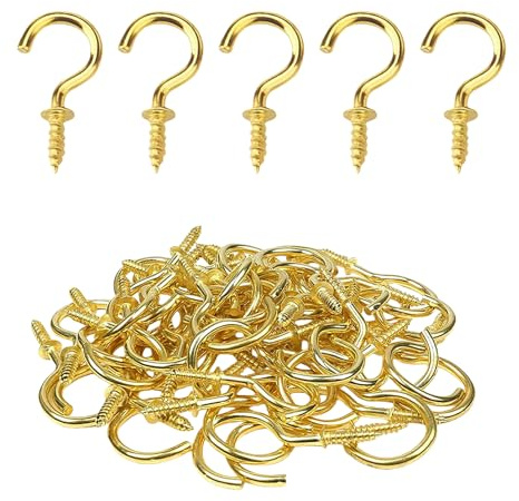KLINNA Juego de 100 ganchos de rosca pequeños, 1 mini tornillo de 2 pulgadas, ganchos de techo para madera, resistentes ganchos de metal para llaves, plantas colgantes, decoraciones artísticas