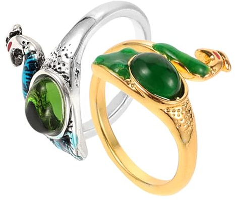 JOINPAYA Anillos Abiertos para Tejer 2 Piezas, Anillos de Dedo Ajustables de Aleación, Diseño de Pavo Real, Suministros para Crochet y Manualidades