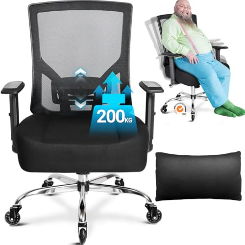 MELOKEA Fauteuil de Bureau Ergonomique 200 KG XL [Coussin Lombaire Inclus] | Chaise de Bureau, Coussin d'Assise à Ressorts Large & Épais, Roulettes en Caoutchouc, Support Lombaire Réglable, Télétravail