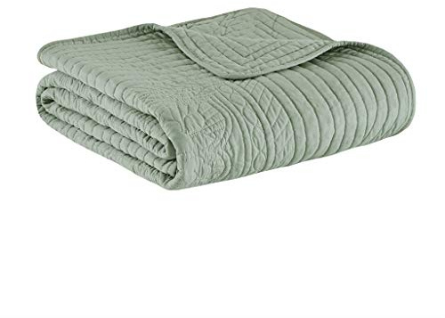 Madison Park Luxe Quilted Throw Blanket - Damask Stitching Design, Cotton Filled Spread, Ultra Soft, Cozy Bedding for Living Room Couch, Sofa, Bed, 60x72, Scalloped Borders Seafoam