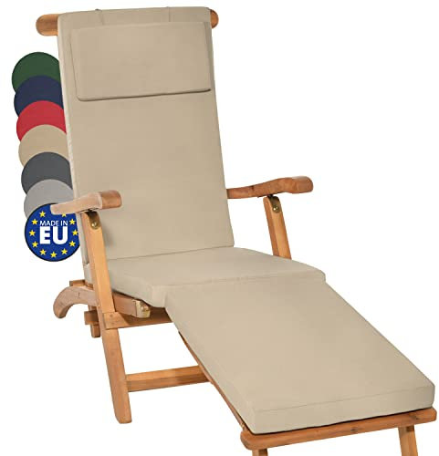 Beautissu Cojin Colchoneta Tumbona Exterior 175x45x5 cm LoftLux DC – Colchoneta para Tumbona Desenfundable y Cómoda para Hamaca Jardín y Playa – Natural