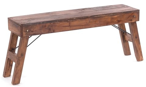 DESIGN DELIGHTS Banc de cuisine pliable | 112 x 48 x 28 cm (LxHxP), bois recyclé | Banc rustique en bois massif, banc d'entrée | | Couleur : 02 marron clair