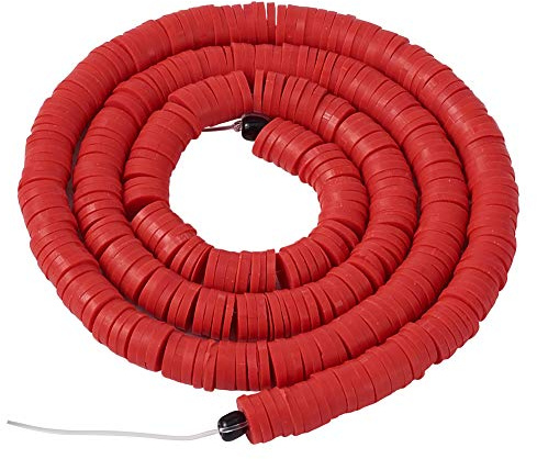Heishi - 1 hilo de perlas redondas planas de arcilla polimérica de 6 mm, perlas espaciadoras a granel 380 a 400 perlas/hilo para collares, pulseras, pendientes, fabricación de joyas, rojo