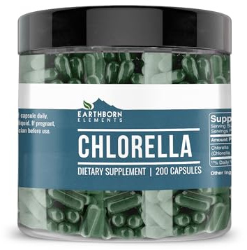 Earthborn Elements Chlorella 200 Capsules, Pure & Undiluted, No Additives