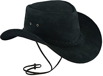 Leatherick Wasserdichter Cowboyhut Echtes Wildleder Schwarz & Dunkelbraun Aussie Style Western Outback Leder Bush Hut (XL, Schwarz)