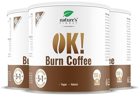 Nature's Finest OK! Fatburn Coffee, Instant Kaffee Pulver mit L-Carnitin, Guarana und Holunder - Idealer Abnehmen Kaffee und Natürlicher Energy Drink, Veganer Kaffee, Glutenfrei - 450 g