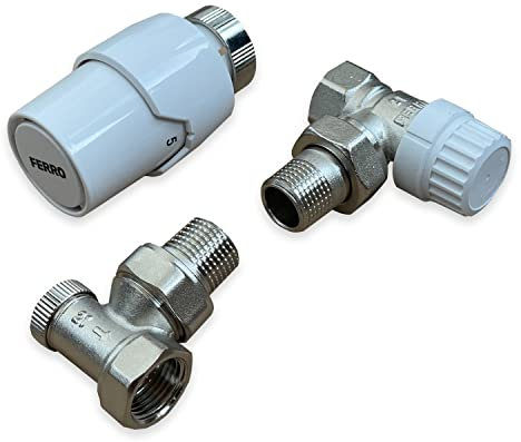 Thermostatisches Set Ferro Thermostat-Set Heizung Energiesparend Heizkörperthermostat-Zubehör, Heizungsthermostat Thermostatventil 1/2 Eckform Thermostatkopf ZTM21 Thermostat Heizkörperventil Heizen