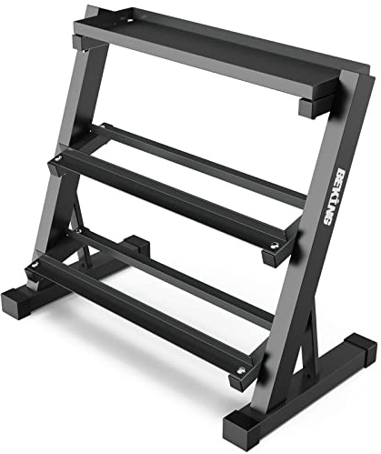 BEKING 3 Tier Dumbbell Rack,1000LB Capacity Weight Storage Rack for Home Gym Fitness,Multifunctional Free Weight Organizer Stand for Dumbbells, Kettlebells,Compact Design Save Floor Space