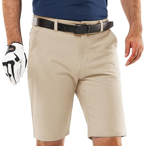 33,000ft Mens Golf Shorts UPF 50+ Stretch 10'' Cargo Bermuda Causal Shorts for Golfing Working Hiking, Khaki 34