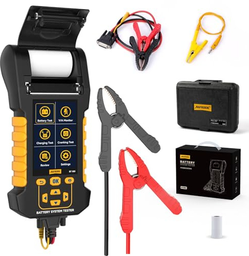 AUTOOL Comprobador de Batería de Coche 12V/24V, 30-2000CCA Comprobador de Baterias con Impresora, Arranque y Carga, Fugas y Prueba de Carga Para Coche, ATV, SUV, Camión y Barco