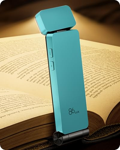 86lux Reading Light, Rechargable Book Light for Reading in Bed, Stepless Dimming & 3 Color Temperature Ultralight Clip-on LED Bookmark Lamp, Cyan
