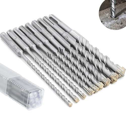 SDS PLUS Hammerbohrer Set, SDS Bohrer Set 9tlg 5 6 6 8 8 10 12 14 16 x 160 mm, Doppelwendel Steinbohrer Betonbohrer，Für Werkzeuge zum Bohren von Beton, Stein, Holz, Ziegel, Fliesen
