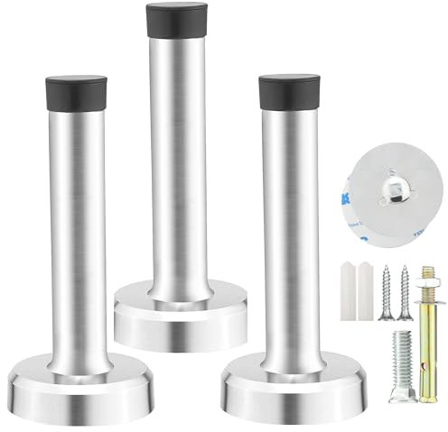 3 Pack M JINGMEI Rubber Door Stoppers, Self Adhesive Wall Mounted Silver/95mm