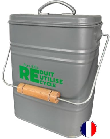 Pure&Co- Composteur Cuisine 3L-Design-Poubelle Compost Table Déchet Alimentaire-Anti Odeur Couvercle hermétique-Bioseau -Appartement Petit Plan Travail -Jardin -Recyclage -Mode d’Emploi Offert- Acier