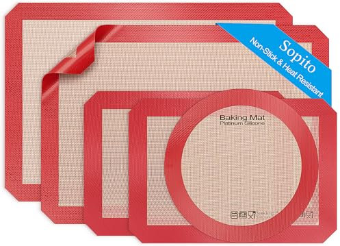 Sopito Silikon Backmatten Set, 5 Stück hitzebeständig bis 250°C/480°F, Backmatte zum Backen, Braten und Zubereiten von Speisen, Rot