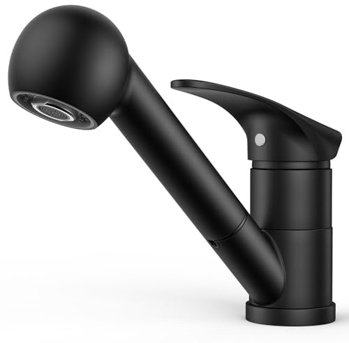 FORIOUS Robinet Cuisine Noir, Mitigeur Cuisine avec Douchette Acier Inoxydable, Monocommande, Monolevier Pivotant À 360° pour 1 Trou