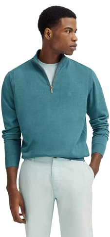 bugatti Pull en Tricot Troyer pour Homme, col Montant, Fermeture éclair, Coupe Droite, Vert Bouteille 550, 3XL