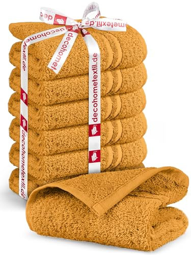 DecoHomeTextil Handtuch-Set 6 Gästetücher 30 x 50 cm in Senf aus 100% Baumwolle, hochwertig, kuschelweich und saugstark
