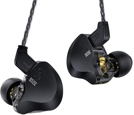 CCZ Solo DC02 in Ear Monitor IEM, Auriculares de HiFi Controlador dinámico Dual de 10mm Cubierta de Metal Completo Auriculares para Juegos,con Cable para Cantantes y músicos(Negro, sin micrófono)